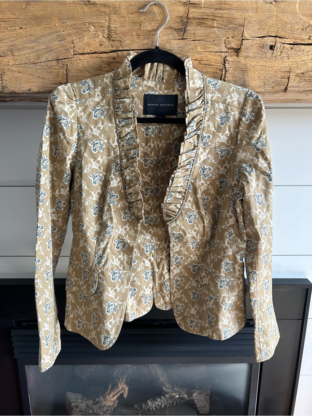 Banana Republic Tan Floral Ruffle-Trim Blazer